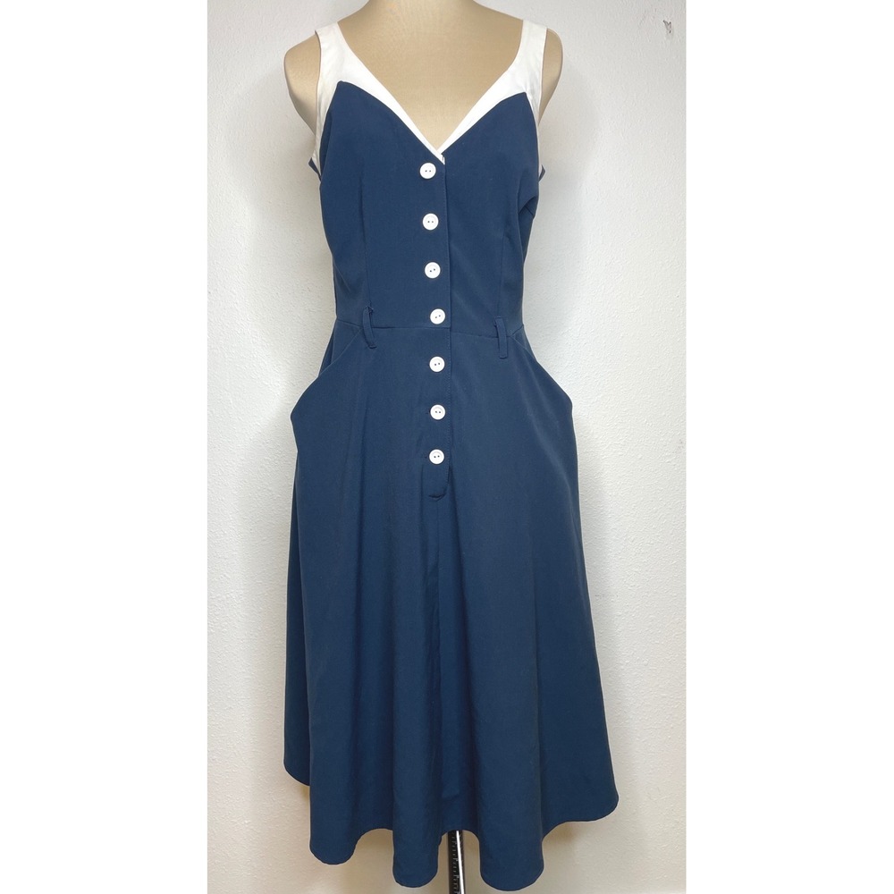 Tatyana Women Dress Retro Rockabilly Pinup Nautical Button Front S Dark Teal